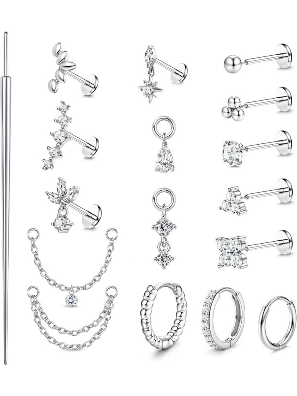 Threadless Flat Back Earrings | 16G/18G/20G Push-In Nose Studs | Hypoallergenic
